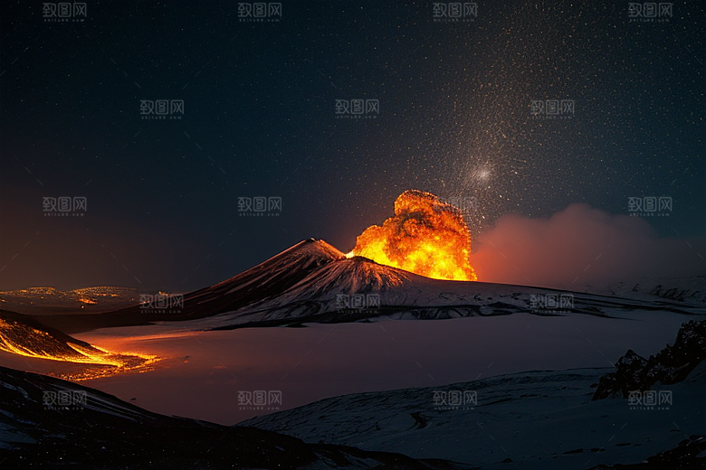 火山之巅的冰雪奇观雪山喷发