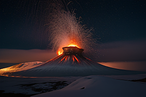 火山之巅的冰雪奇观雪山喷发