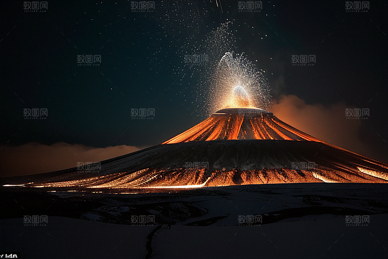 火山之巅的冰雪奇观雪山喷发