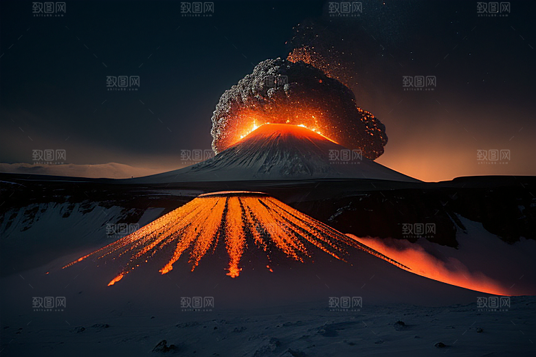 火山之巅的冰雪奇观雪山喷发