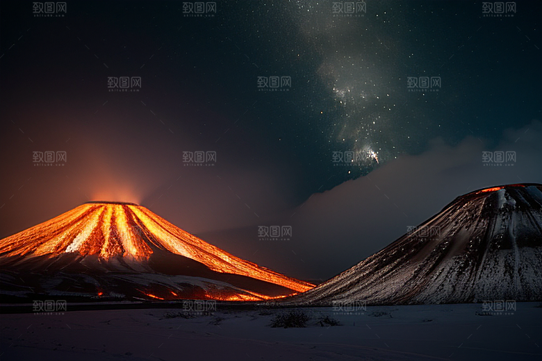 火山之巅的冰雪奇观雪山喷发