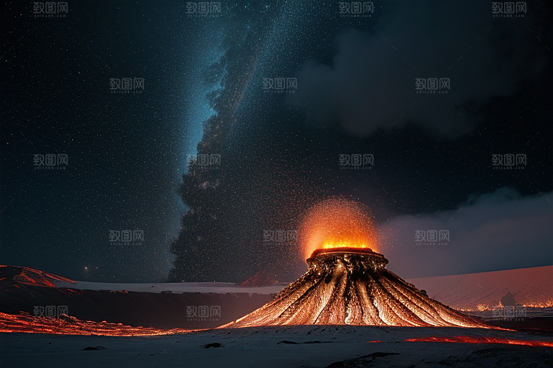 火山之巅的冰雪奇观雪山喷发