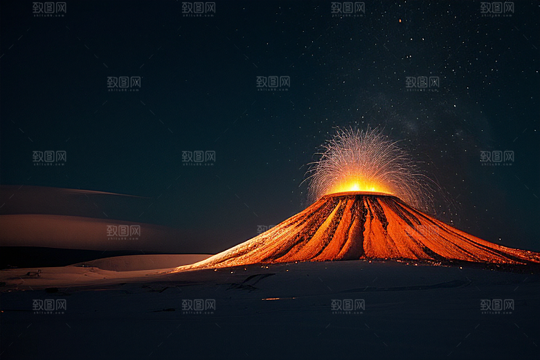 火山之巅的冰雪奇观雪山喷发