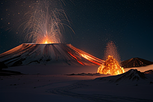 火山之巅的冰雪奇观雪山喷发