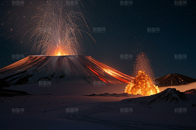 火山之巅的冰雪奇观雪山喷发