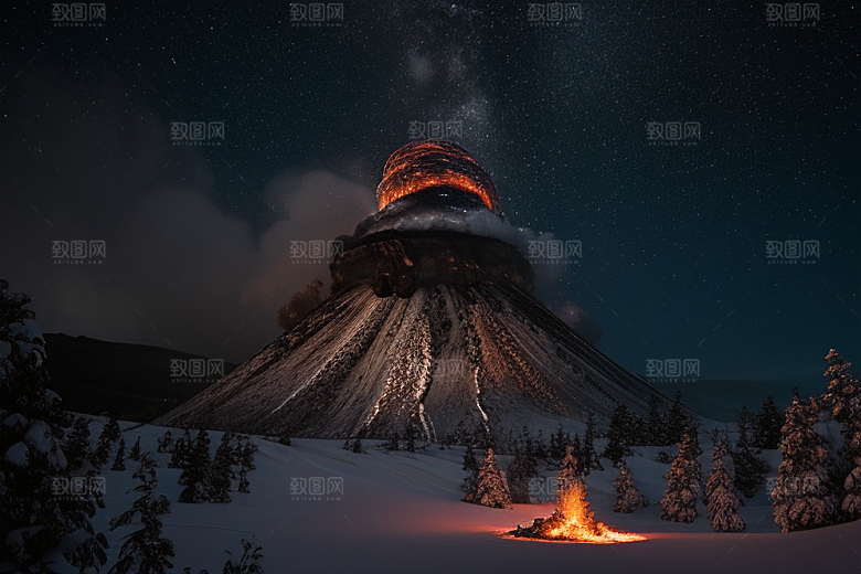 冰雪世界的火焰盛宴雪山喷发