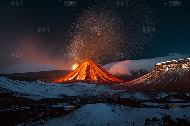 冰雪世界的火焰盛宴雪山喷发