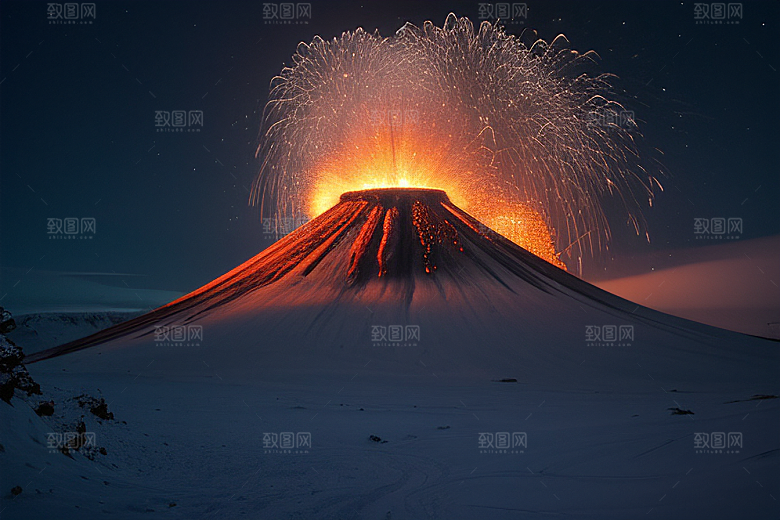 冰雪世界的火焰盛宴雪山喷发