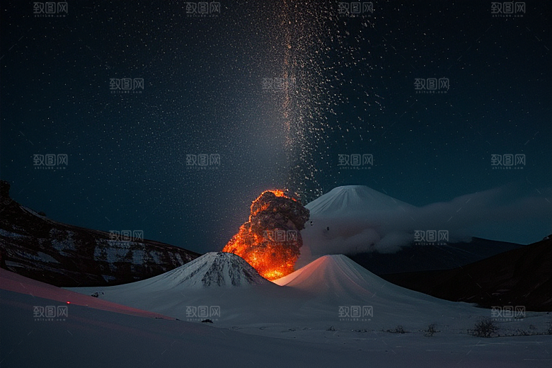 冰雪世界的火焰盛宴雪山喷发