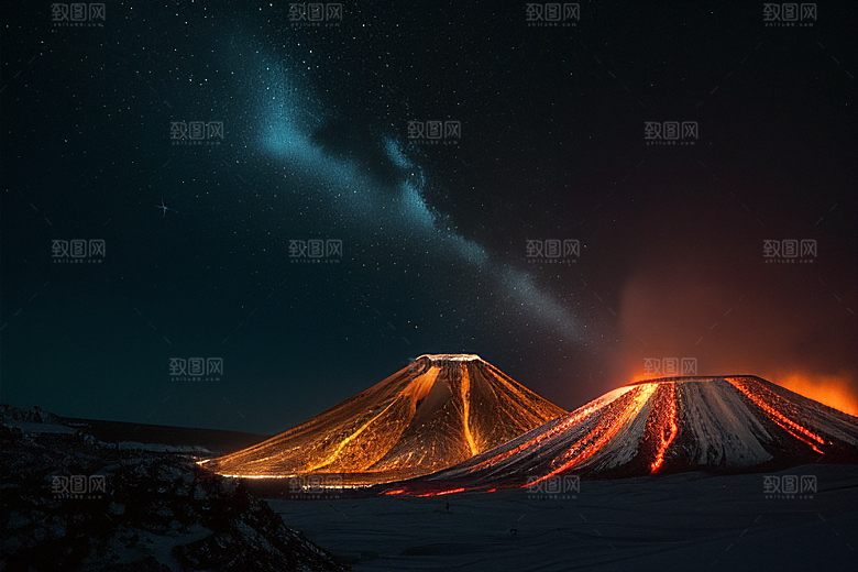 冰雪世界的火焰盛宴雪山喷发
