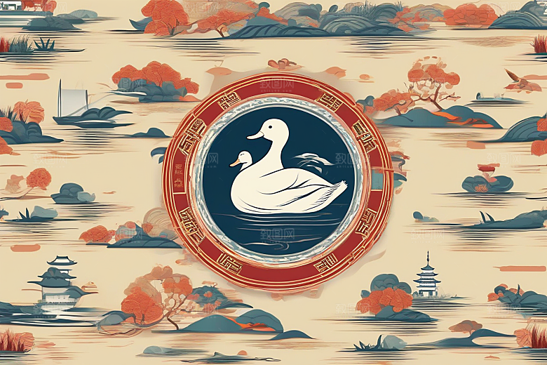 山水云天与鸭子的绘画艺术