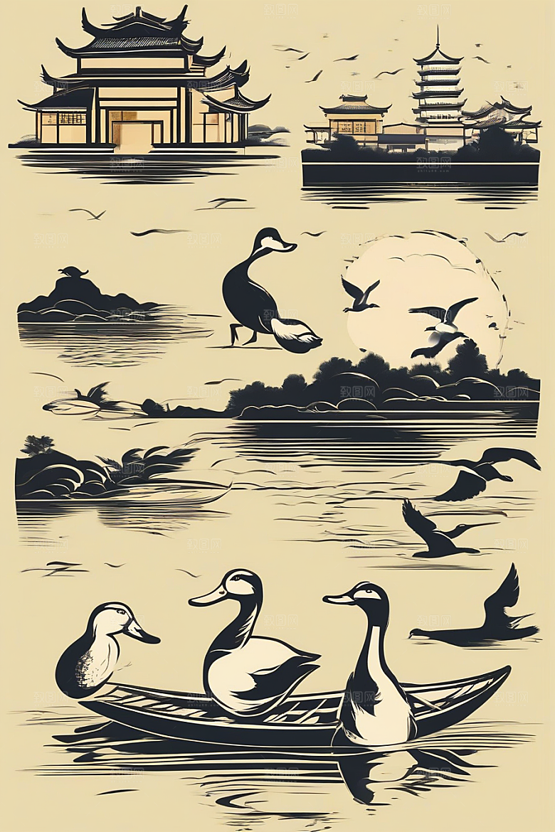 超精细的绘画现代欧洲墨水画