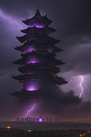 黑云闪电下的中国风大片