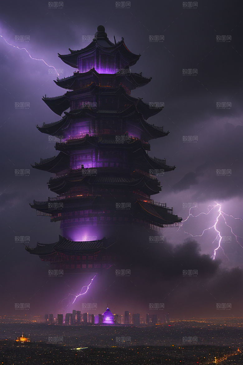 黑云闪电下的中国风大片