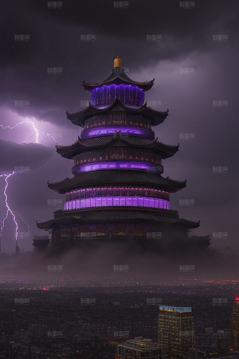 黑云闪电下的中国风大片