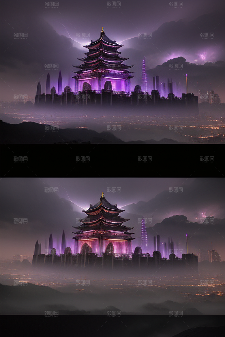 黑云闪电下的中国风大片