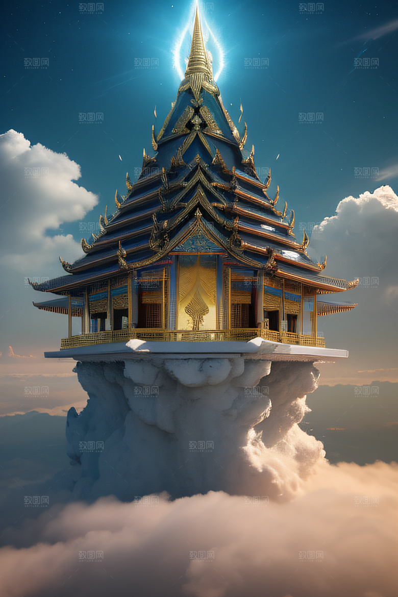 泰国帝国白樱花云顶寺庙的仙境画卷