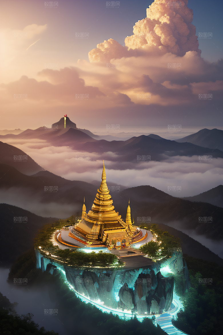 泰国帝国白樱花云顶寺庙的仙境画卷