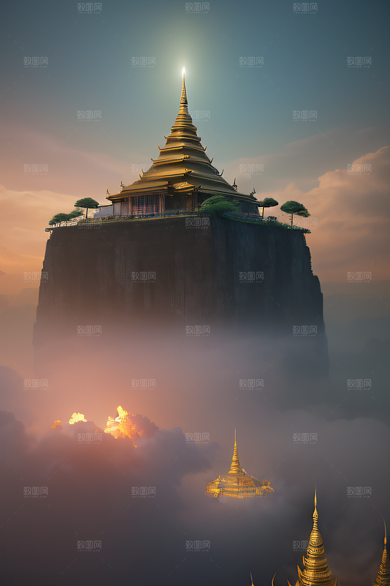 泰国帝国白樱花云顶寺庙的仙境画卷