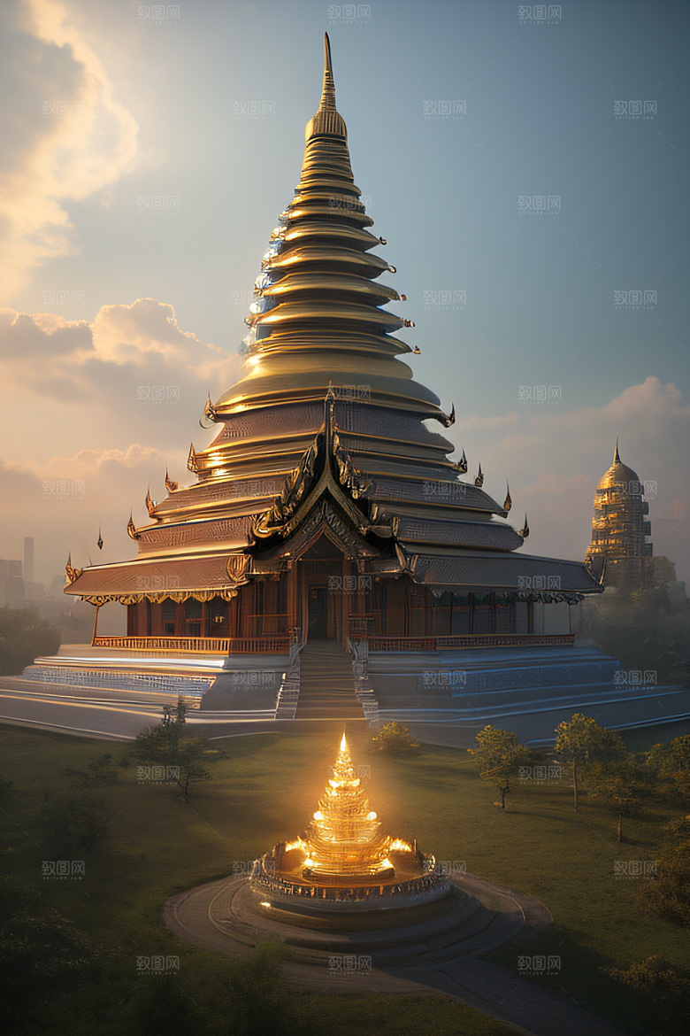 泰国帝国白樱花云顶寺庙的仙境画卷