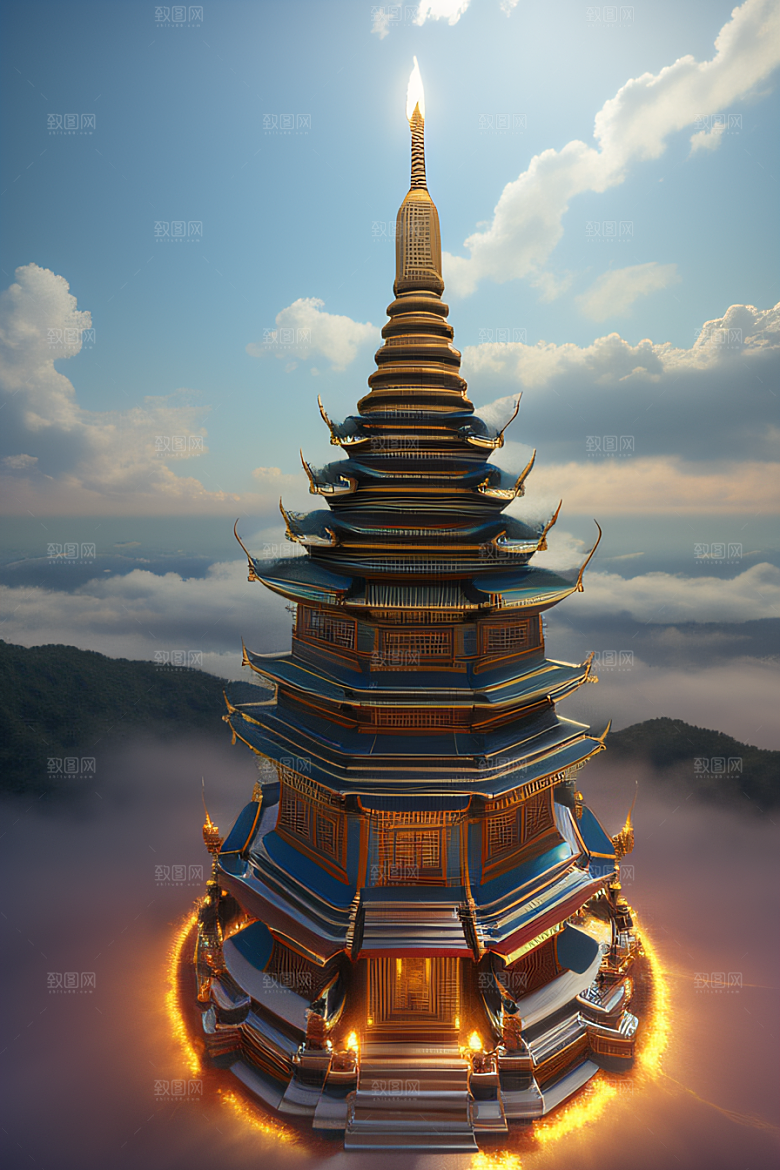 泰国帝国白樱花云顶寺庙的仙境画卷