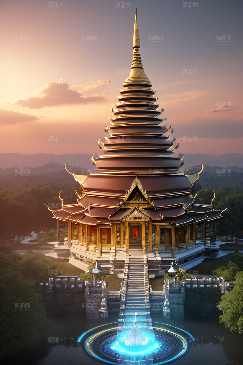 泰国帝国白樱花云顶寺庙的仙境画卷