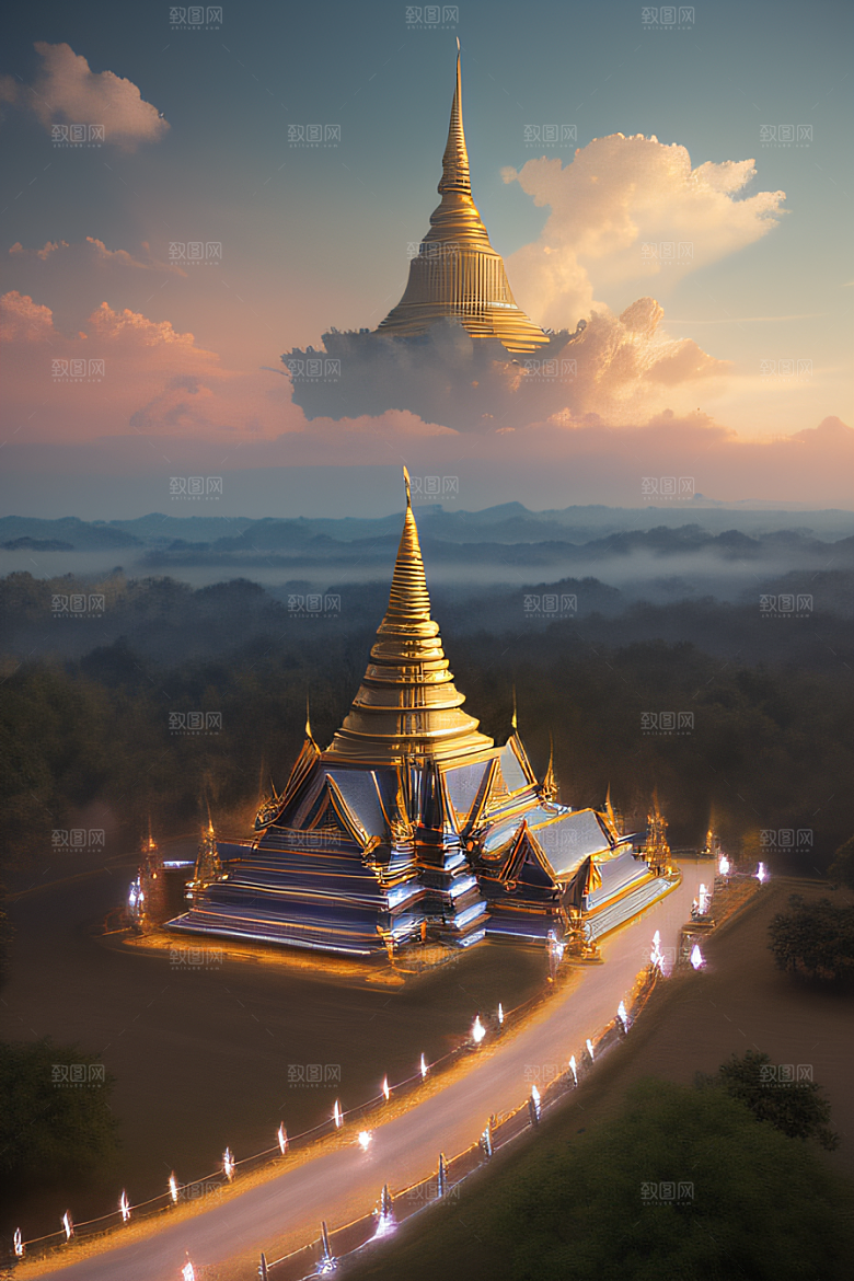 泰国帝国白樱花云顶寺庙的仙境画卷