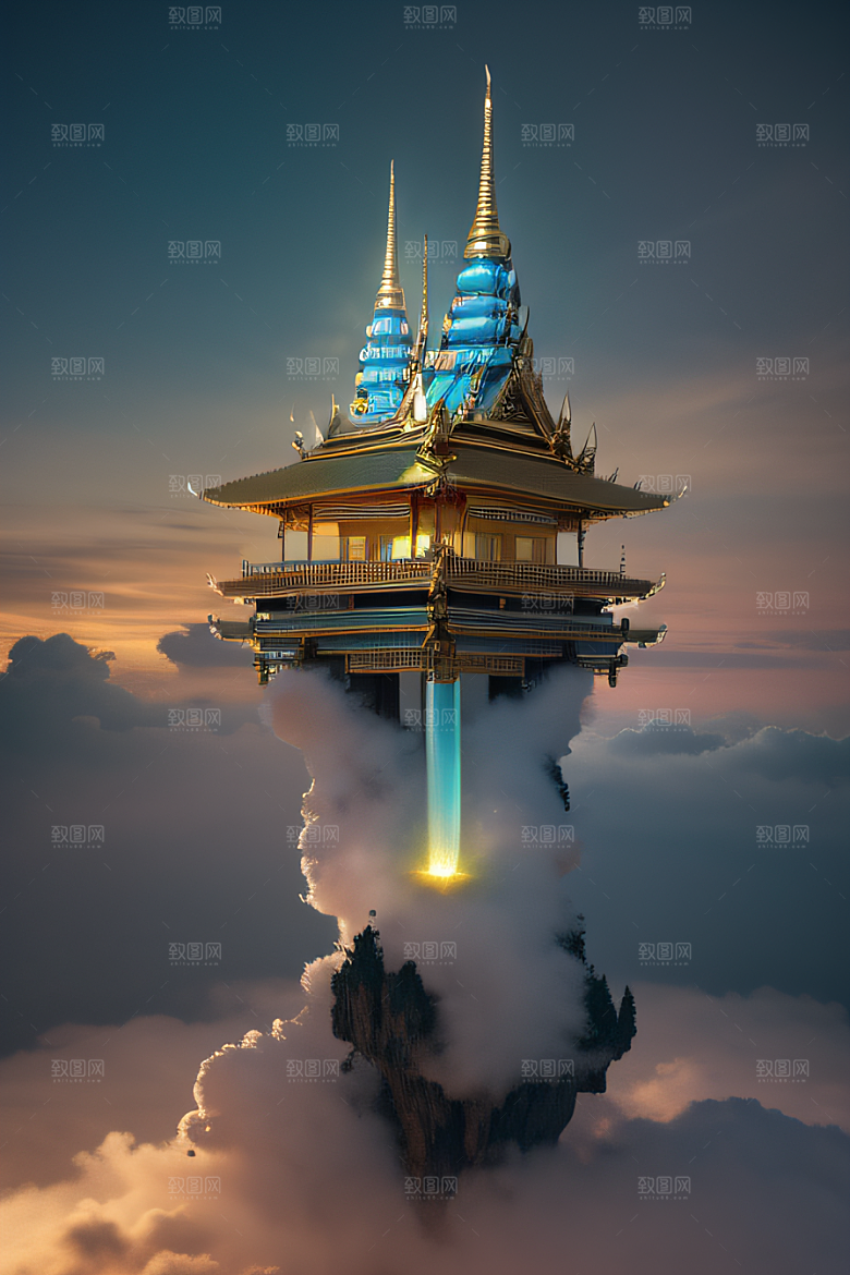 泰国帝国白樱花云顶寺庙的仙境画卷