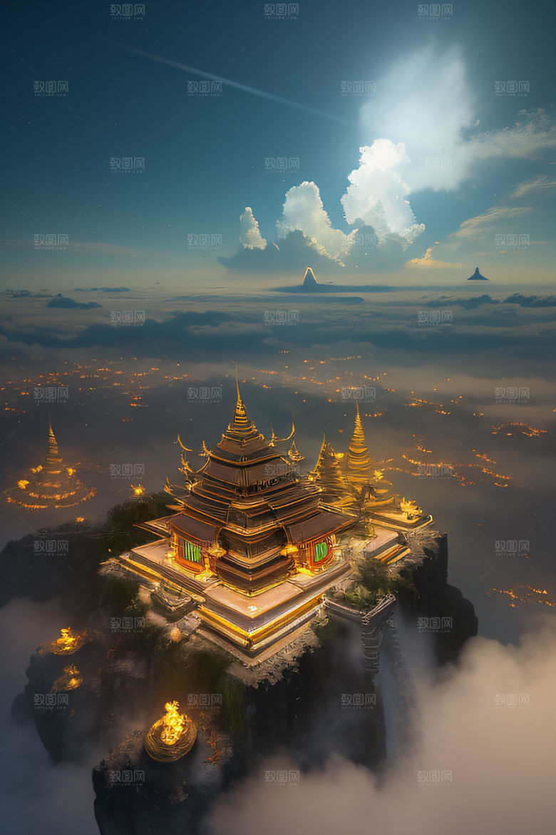 泰国帝国白樱花云顶寺庙的仙境画卷