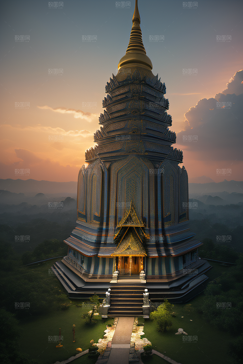 泰国帝国白樱花云顶寺庙的仙境画卷