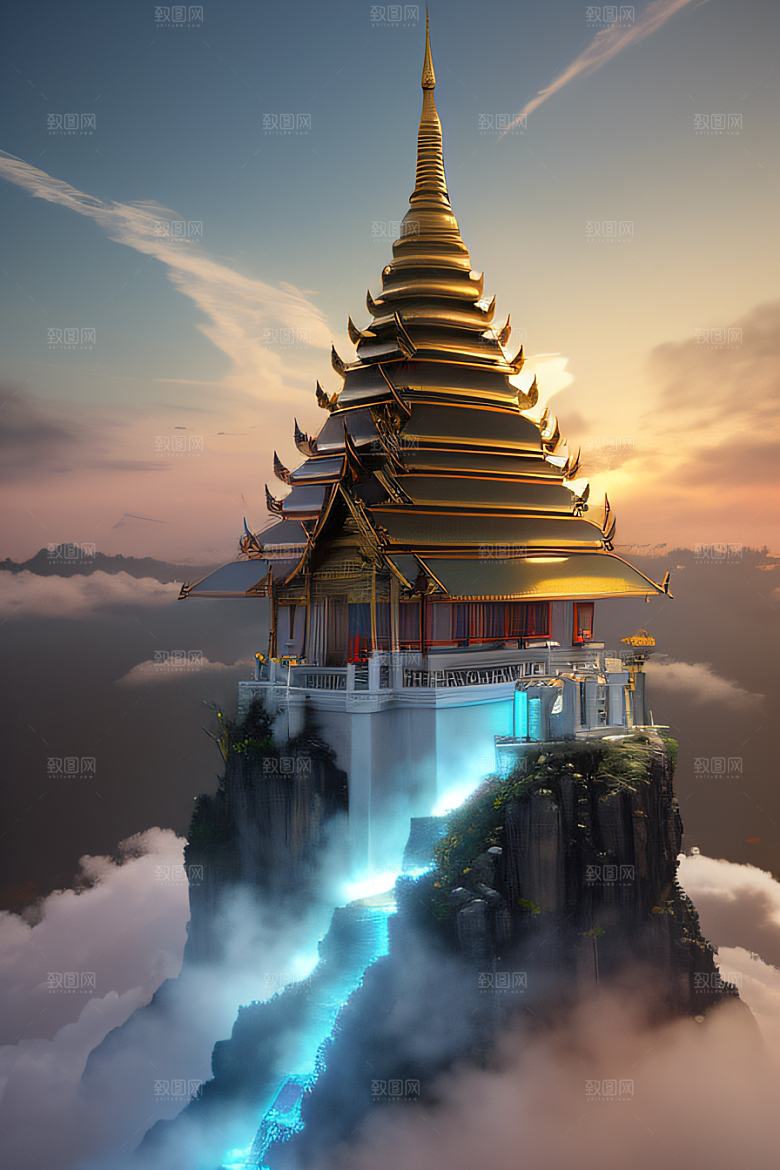 泰国帝国白樱花云顶寺庙的仙境画卷