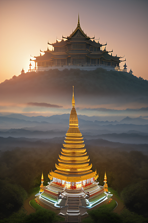 泰国帝国白樱花云顶寺庙的梦幻之境
