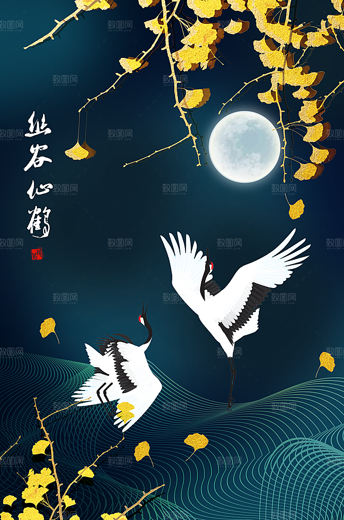 中国风古风山水挂画装饰背景海报
