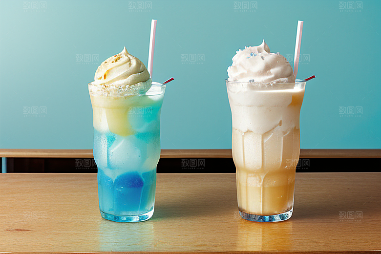 夏日里一杯香草冰淇淋苏打水