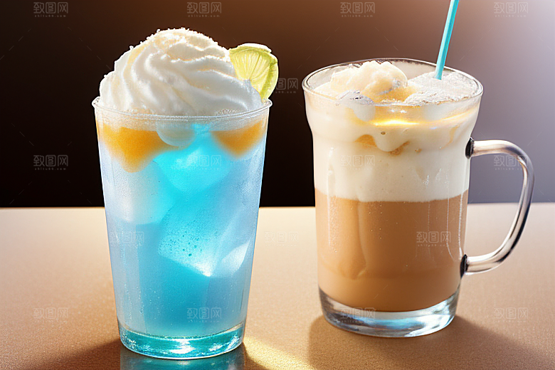 夏日里一杯香草冰淇淋苏打水
