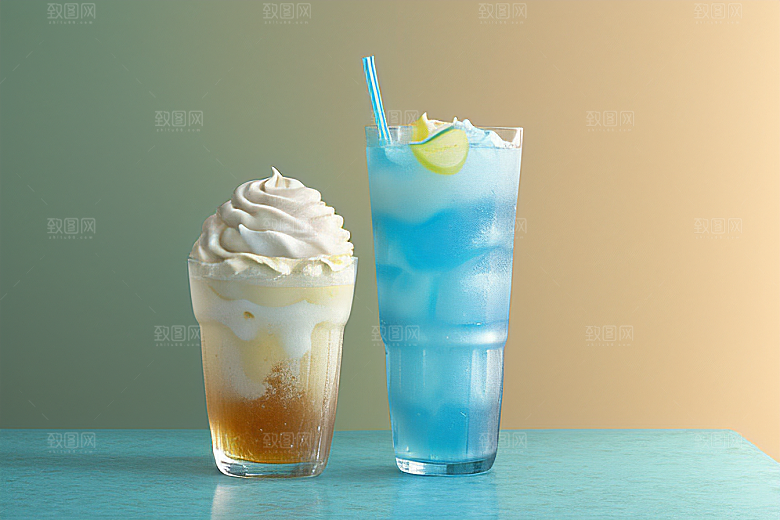 夏日里一杯香草冰淇淋苏打水