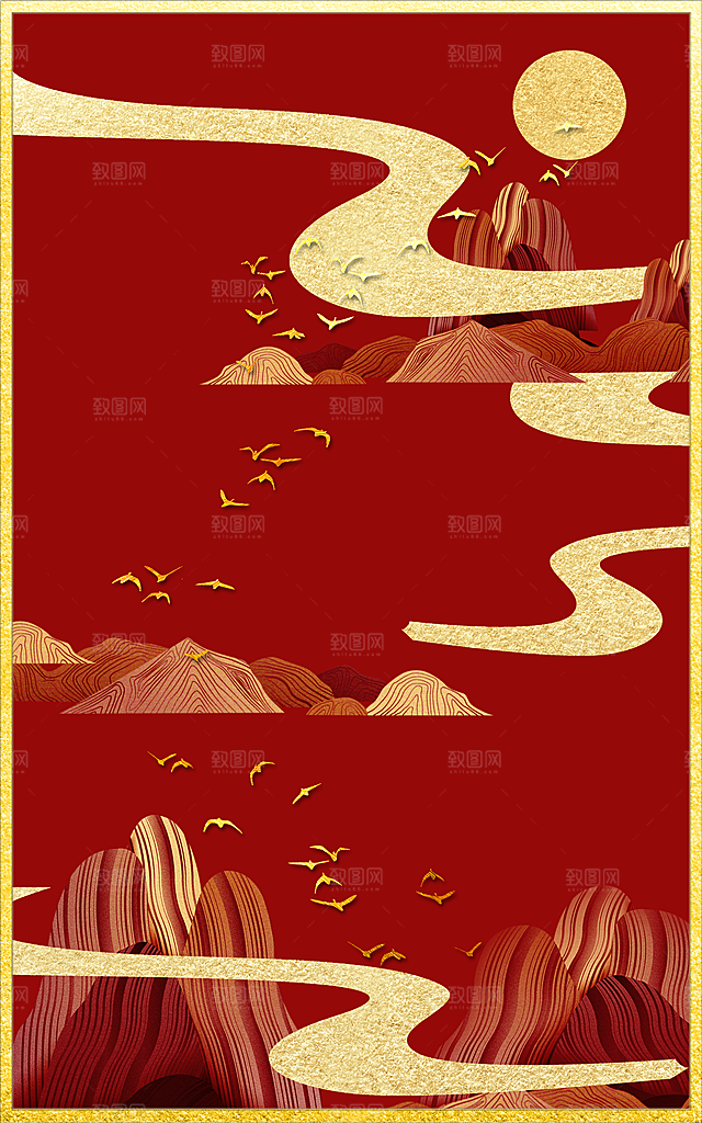 中国风古风山水挂画装饰背景海报