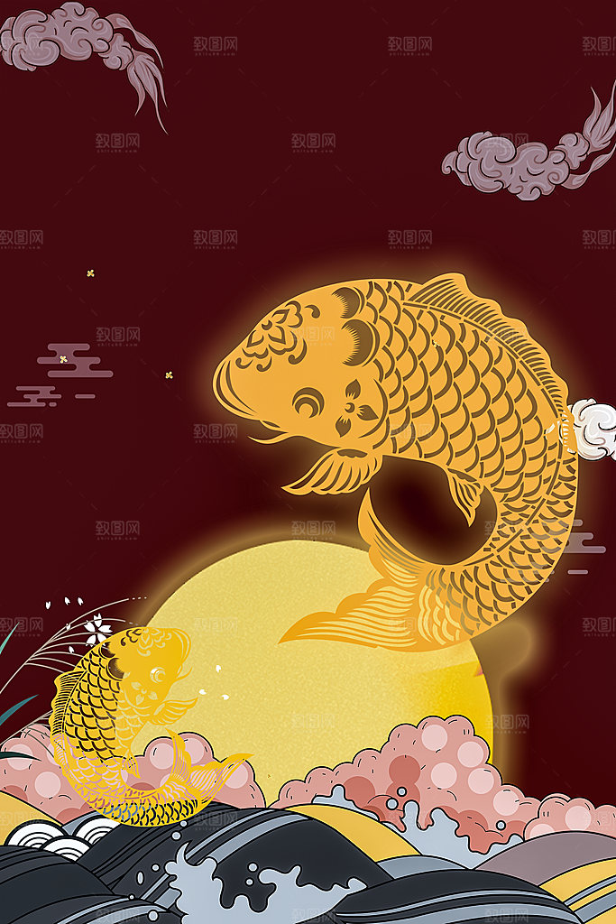 中国风古风山水挂画装饰背景海报