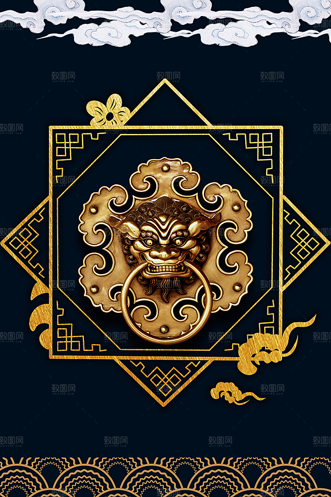 中国风古风山水挂画装饰背景海报
