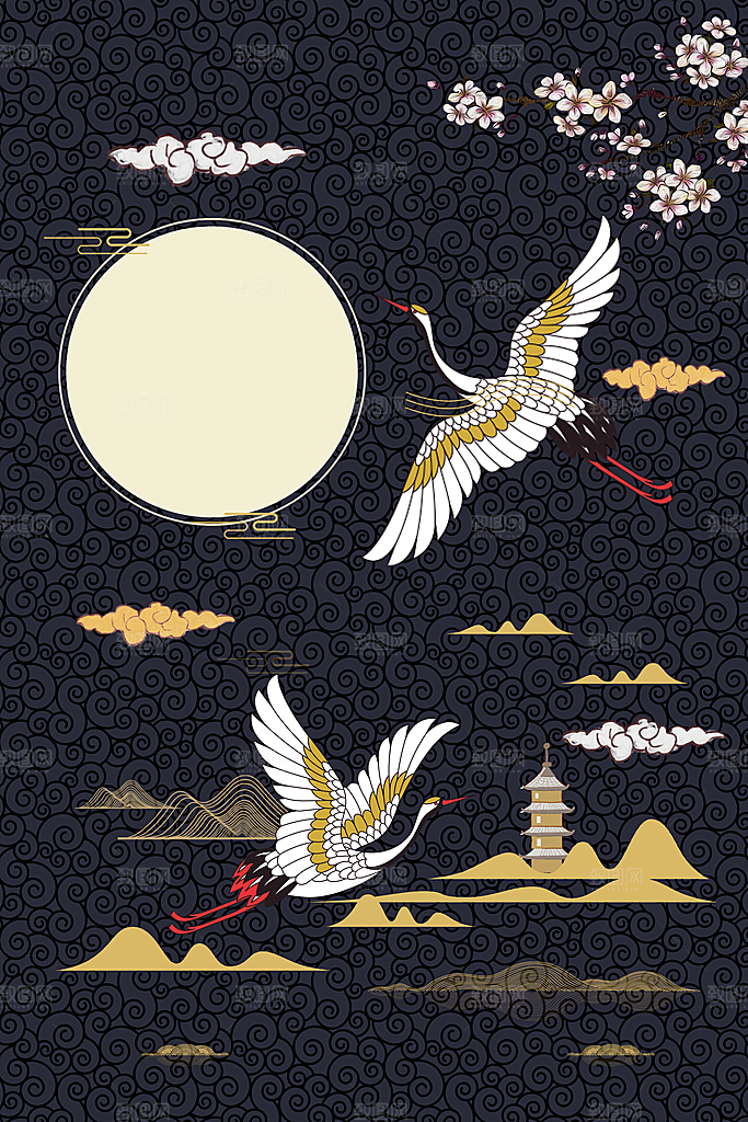 中国风古风山水挂画装饰背景海报