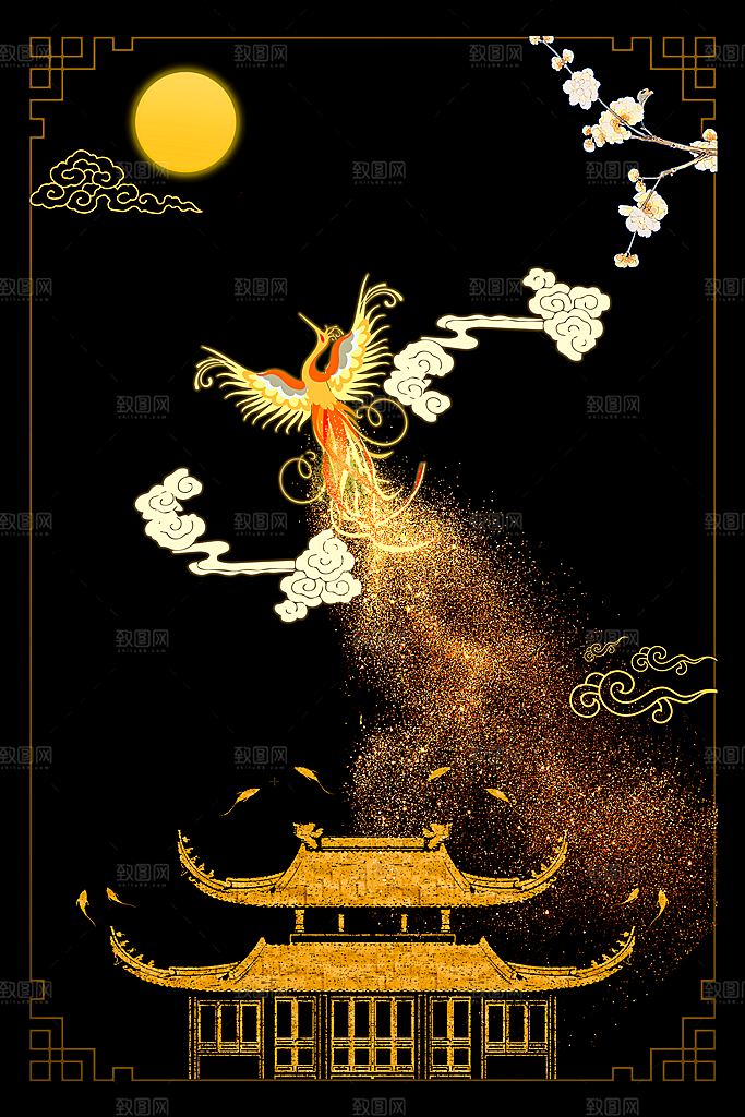 中国风古风山水挂画装饰背景海报
