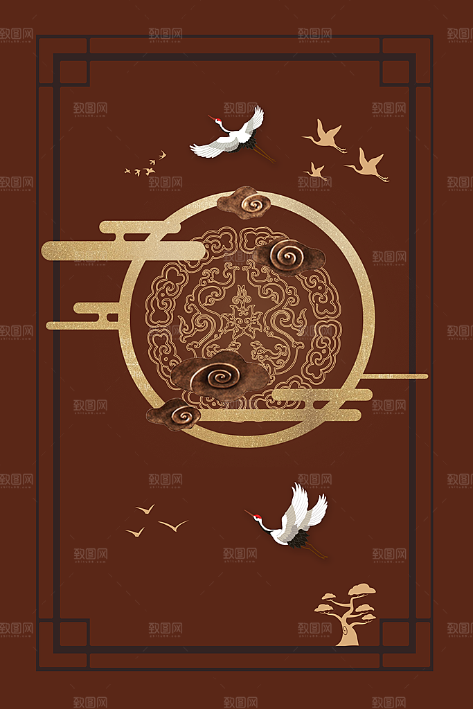 中国风古风山水挂画装饰背景海报