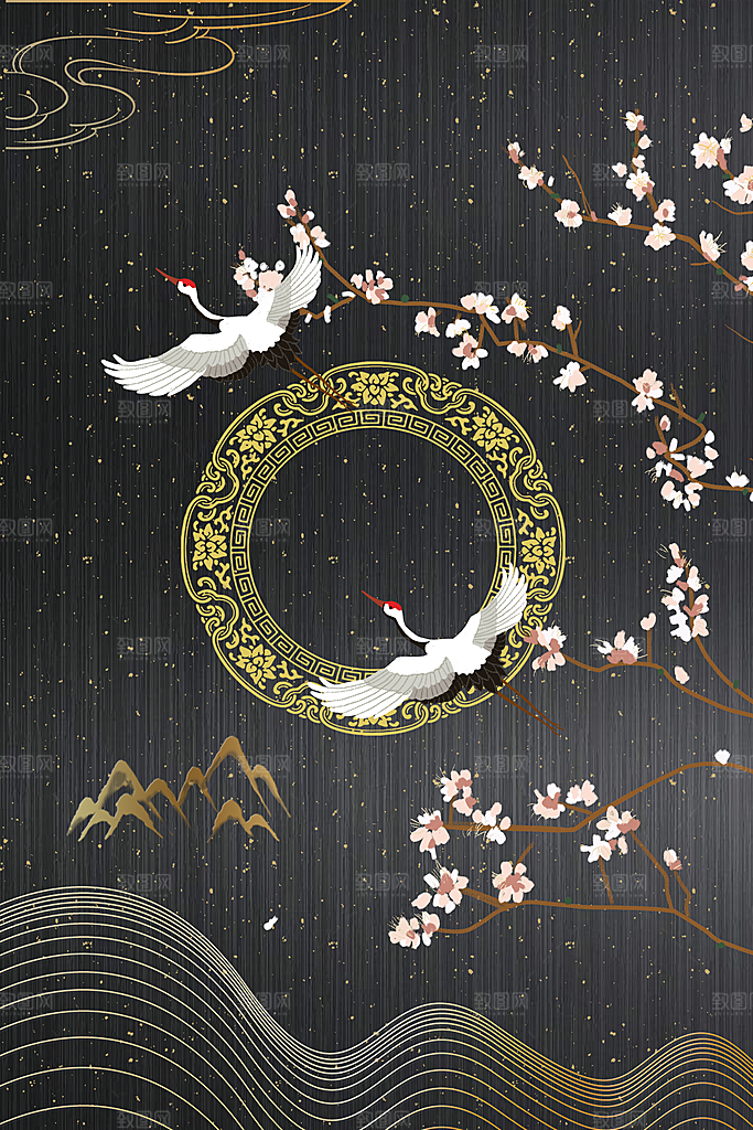 中国风古风山水挂画装饰背景海报