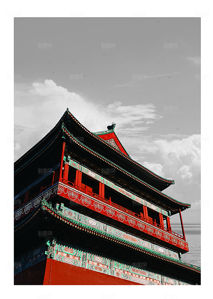 中国风古风山水挂画装饰背景海报