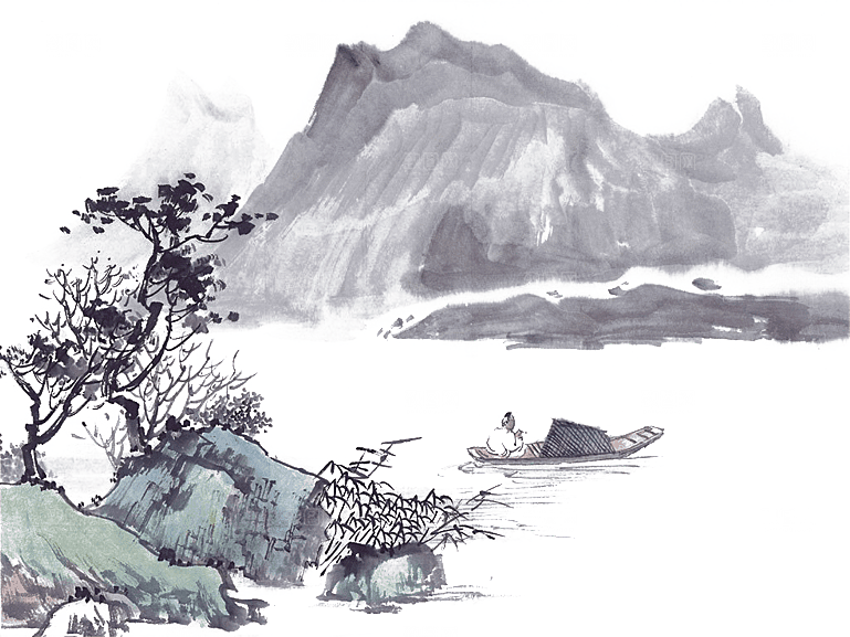 中国风水墨水彩中式古风 禅意山水画素材