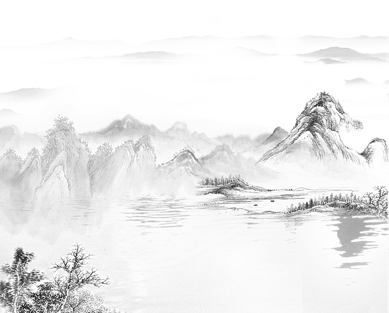 中国风水墨水彩中式古风 禅意山水画素材