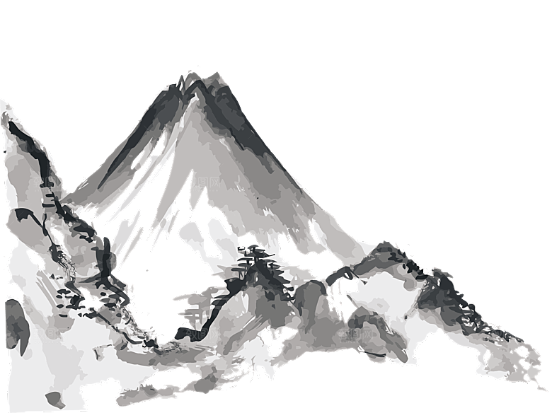 中国风水墨水彩中式古风 禅意山水画
