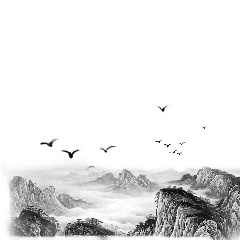 中国风水墨水彩中式古风 禅意山水画