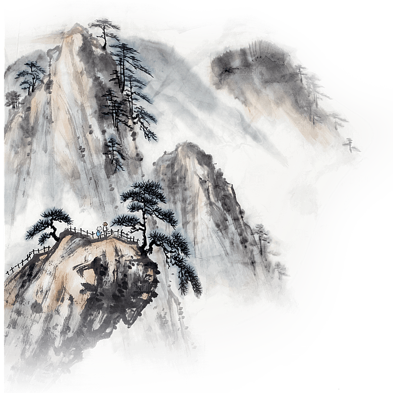 中国风水墨水彩中式古风 禅意山水画