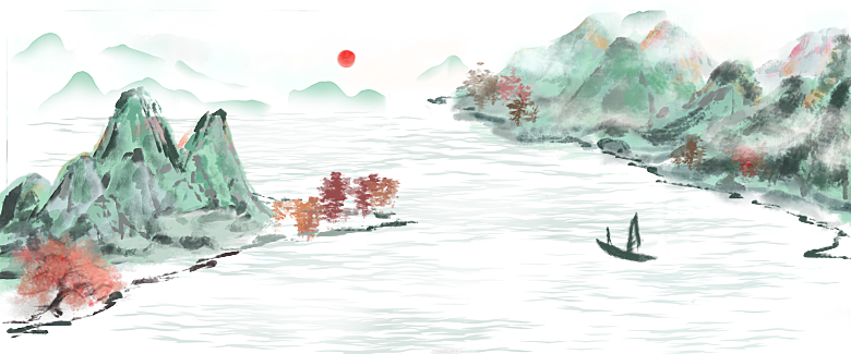 中国风水墨水彩中式古风 禅意山水画